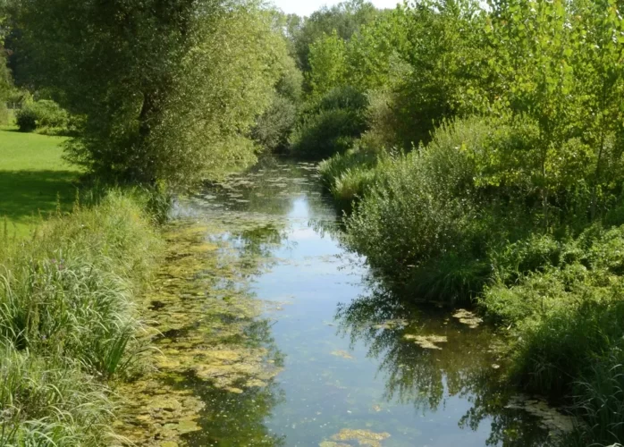 Paysage campagne ruisseau Mairie Melz-sur-Seine village Seine et Marne 77 proche Provins